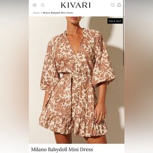 Milano Babydoll Mini Dress Linen Ivory Hazelnut Brown